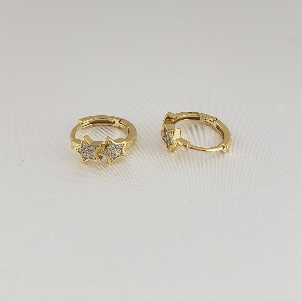 14K Gold Diamond Star Huggie Hoop Earrings